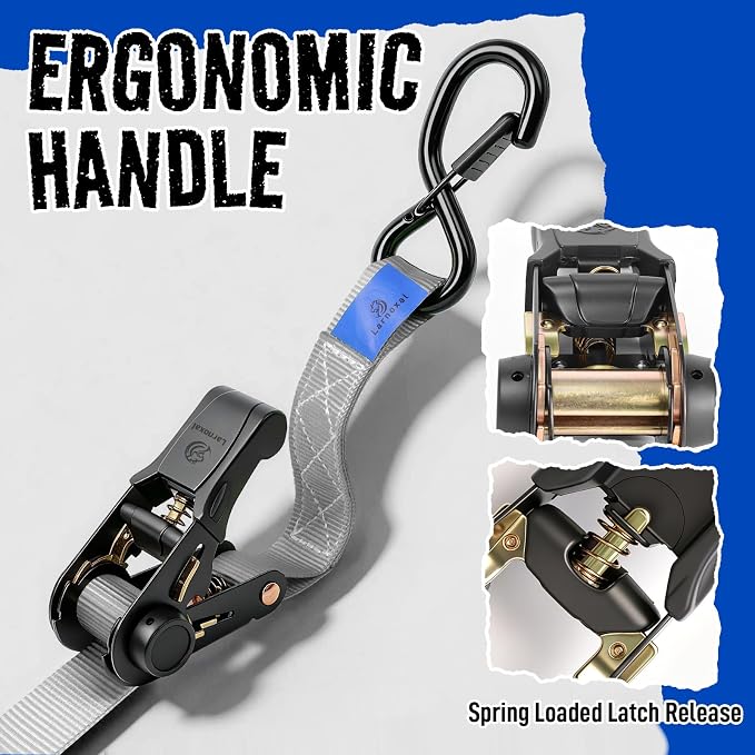 Ratchet Straps 4 Pack - 1,826 Lbs Break Strength 1 in x 15 Ft Medium Duty Ratchet Tie Down Straps with S Hooks Set for Truck, Cargo Van, Trailer, Motorcycle (Grey)