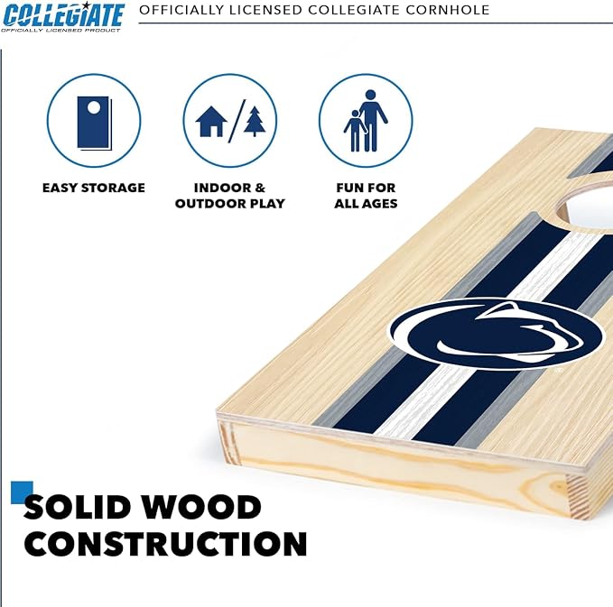 Wild Sports College Portable Size 1' x 2' Solid Wood Cornhole Set with Direct Print HD Team Graphics – Travel Size