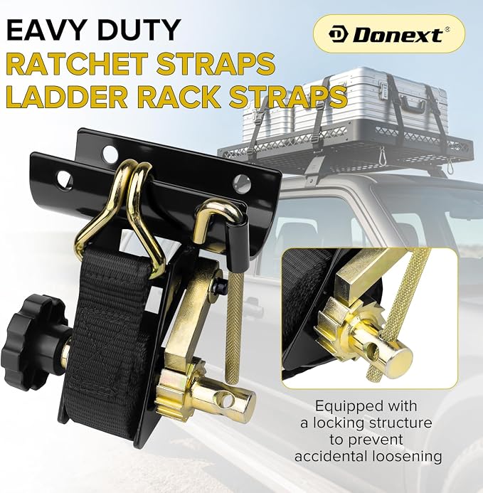 2 Pack Retractable Ladder Rack Ratchet Straps, 2" Round Tube Mount Tie Downs, 1.5" x 7.5' Heavy Duty 500 lbs Load Capacity with Double J-Hooks, Bolt-On Cargo Buckle for Truck & Van Roof Racks