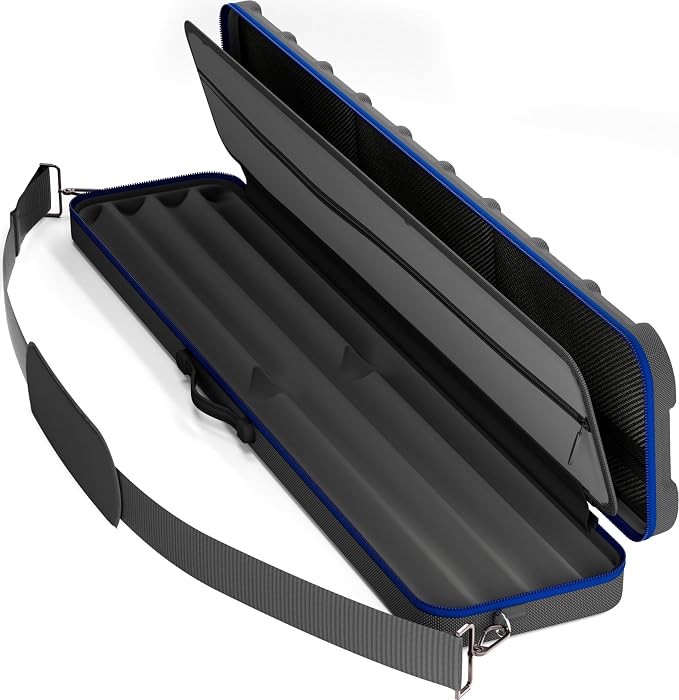 Casemaster Parallax Guard 2x2 Billiard Cue Case, Holds 2 Butts and 2 Shafts, Foam-Padded Pool Stick Case, Water-Resistant 600D Oxford, Zippered Pockets, Rubberized Handle