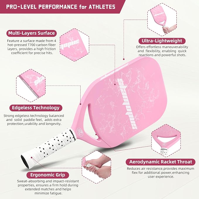 Pro Pickleball Paddle| T700 Carbon Fiber Pickleball Paddles with 16mm Polymer Honeycomb Core & Overgrips| Premium Pickle Ball Racket Enhanced Control & Spin & Power| USAPA Approved