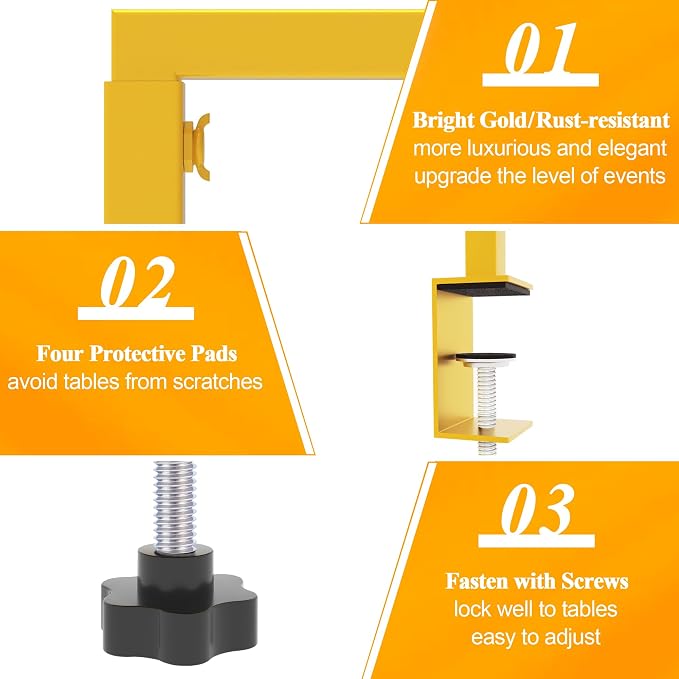 Over The Table Rod Stand with Clamps Adjustable 13''-42'' Tall 29"-98" Length Set of 2 Gold Table Arch Hanging for Wedding Birthday Party Halloween Christmas Decoration