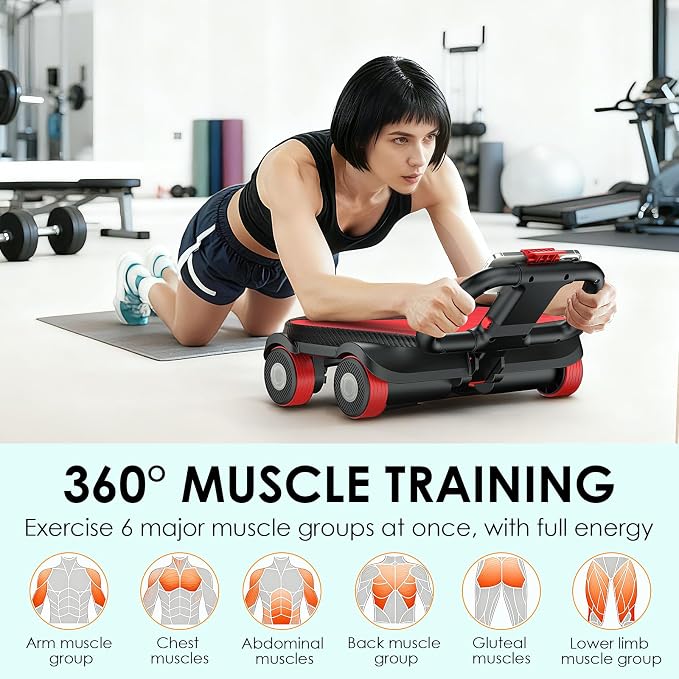 FIAMERMOR 2025 AB Roller Wheel - 4 wheel elbow support abdominal wheel automatic rebound abdominal fat burning weight loss core training equipment home/gym