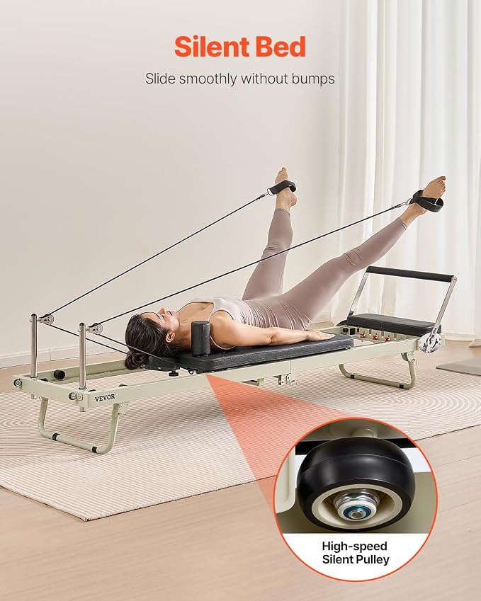 VEVOR Pilates Reformer Foldable, Suitable for Intermediate and Beginners Users, Pilates Equipment for Home Gym Studio Use with 4 Adjustable Resistance Spring, Up to 400 LBS