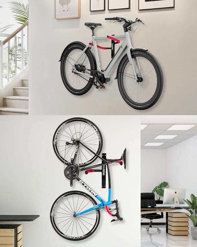 Wall Mount Bike Rack – Horizontal Indoor Bicycle Storage with Flexible Arms – Holds 1 Bike – Safe & Secure Hanger for Road, Mountain, Gravel, Hybrid – For Garage, Apartment, Shed