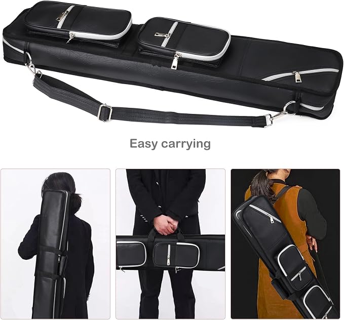 4x8 Pool Cue Case Billiard Stick Carrying Case Leatherette Soft Cue Bag Hold 4 Butt 8 Shaft Black