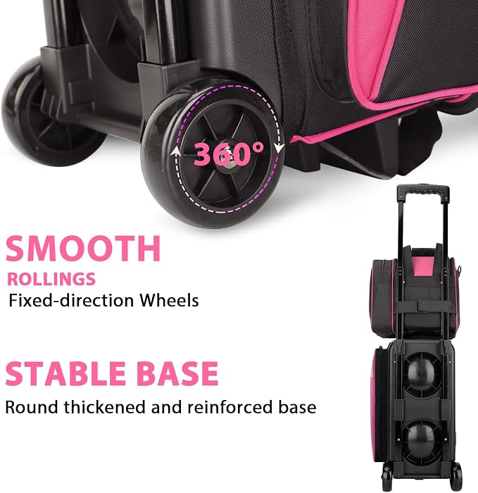 Goloni 3 Ball Bowling Bag with Wheels, 2+1 Double Roller Bowling Bag with Shoe Compartment,Tote Bag for Bowling Accessories