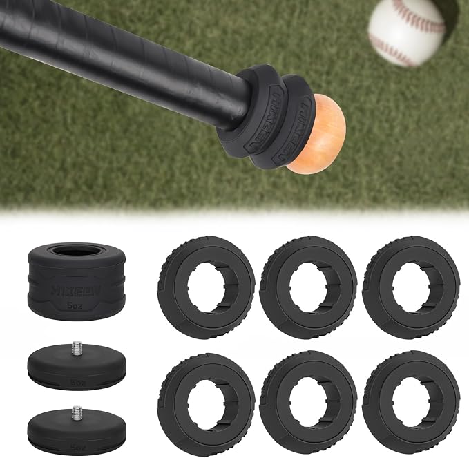 Hikeen 6 PCS Baseball Bat Grip Choke Up Rings Bat Choke with Baseball Bat Weighted Swing Knob 15 OZ for Baseball Softball Teeball Tball Swing Training Baseball Bat Accessories