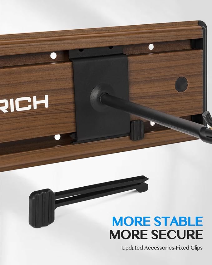 STRICH Guitar Wall Mount Hangers for Multiple Guitars, Holds 8 Guitars, Walnut Wood Grain, Strong Aluminum Metal Guitar Stand Rack Bass Holder, Adjustable Instruments Display Set, SMH-08W