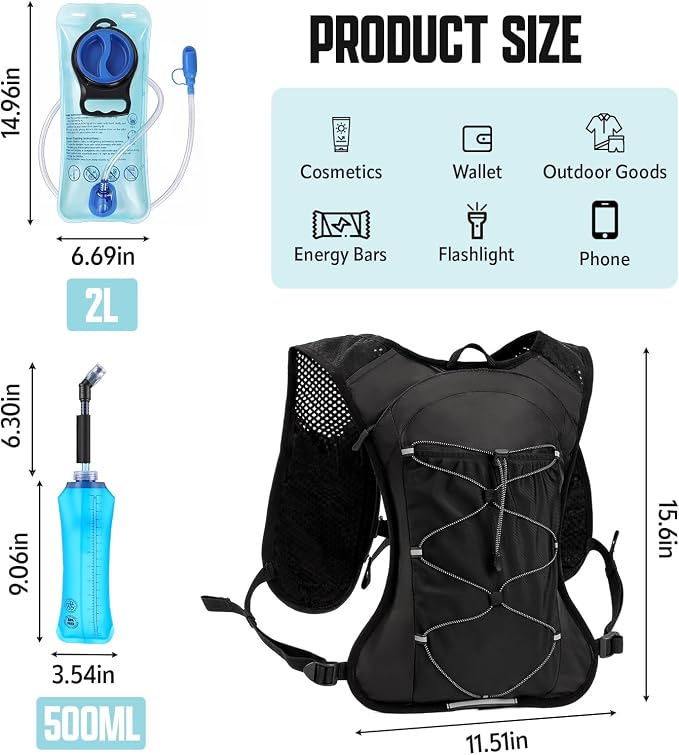 HIPONY Hydration Backpack with 2L Leak-Proof Water Bladder, Lightweight Running Hydration Pack, Adjustable Vest Style Water Backpack for Hiking, Cycling and Trail Running