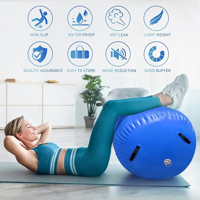 86 York Air Barrel Gymnastics Roller Inflatable Tumbling Mat, Back Handspring Training Air Mat Tumble Track Gymnastics Equipment For Home Use, Gym Training, Yoga Balance Exercise, Cheerleading with Electric Pump