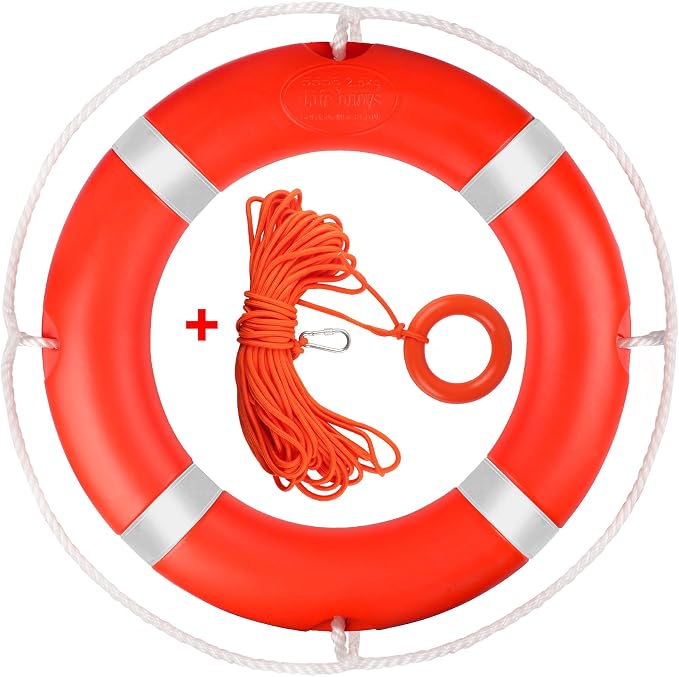 23"/28” Life Ring, Life Preserver Ring with 98.4FT Water Floating Lifesaving Rope,Boat Safety Throw Rings with Reflective Tape,(Orange) - 2 Size