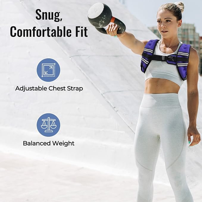 Zeerun Weighted Vest, 6lb/8lb/10lb/12lb/15lb/18lb/20lb/24lb/30lb for Men Women, Reflective Stripe Adjustable Buckle, Comfortable Durable Rucking Vest for Walking Running Strength Training