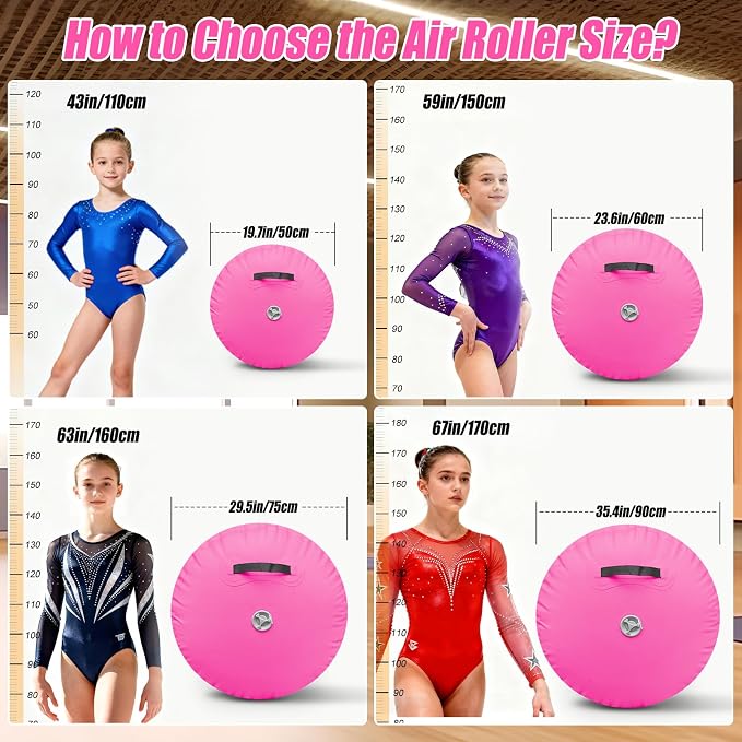 Triclicks Gymnastics Barrel Inflatable Air Roller Barrel Tumble Track Equipment Octagon Mat for Backhandspring Trainer Yoga Cheerleading Home Use Gym Without Pump