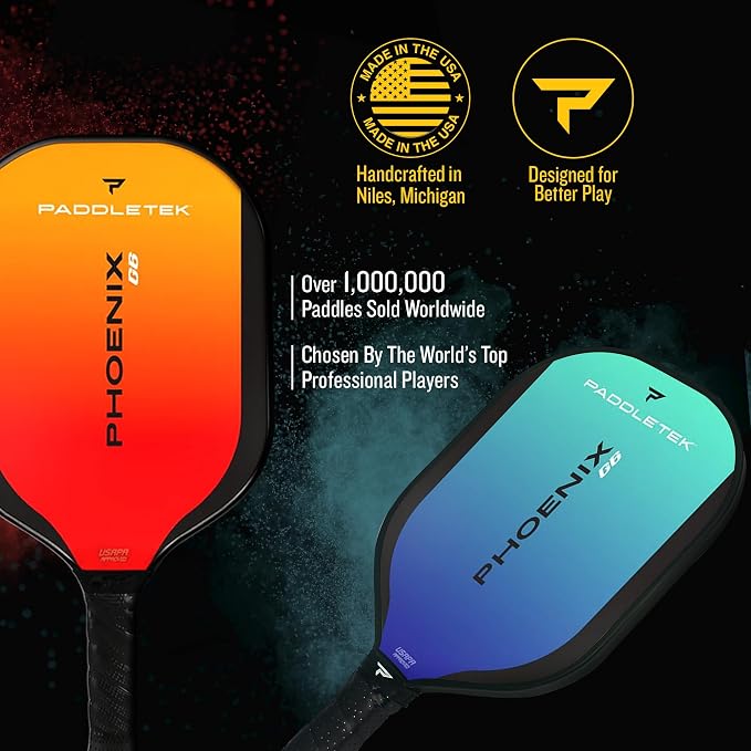 Paddletek Phoenix G6 Pickleball Paddle | Professional Pickleball Paddles with Honeycomb Core, Polycarbonate Surface, Graphite PolyCore & High Tack Performance Grip | USAPA Approved