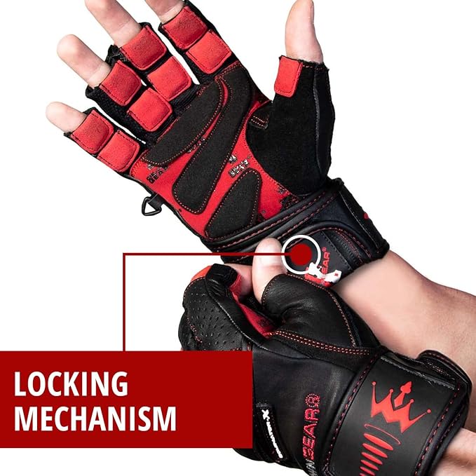 Weightlifting Gloves for Gym Fitness Crossfit Bodybuilding - Workout Gloves for Men & Women - Dominator Leather Crossfit Cross Training Gloves Wrist Strap Wrap - Best Weight Lifting Gloves with Wrist Support for Heavy Lifting - 1 Year Replacement Warranty