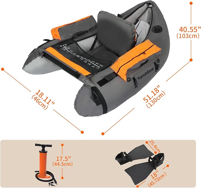 Fishing Float Tube with Adjustable Backpack Straps, Storage Pockets, Fish Ruler, Fly Fishing Boat with Pump, Oar, Rod Holder and Mount, Fins, 350LBS Load Bearing Capacity, FT003