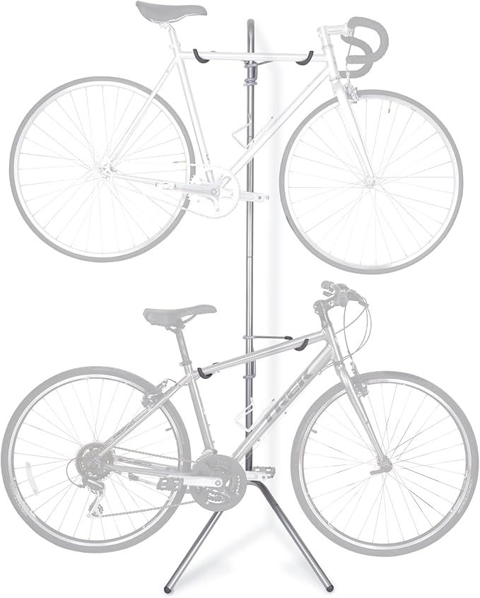 Delta Cycle Two Bike Gravity Pole Stand Garage, 2 Bike Storage Rack, No Drilling Required, Fully Adjustable Vertical Bike Rack for Any Style Bicycle, Leaning Wall Bike Rack Holds Up to 60 lbs