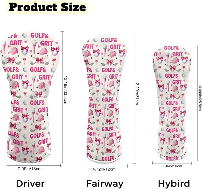 Rnyleeg Golf Club Head Covers for Women Driver Head Cover Leather Fairway Wood Headcover Hybrid Headcovers for Golf Clubs