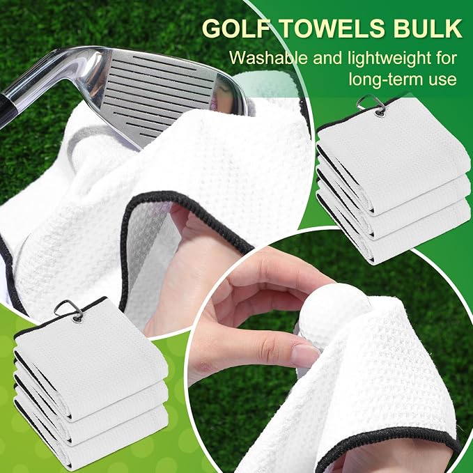 Batiyeer Golf Towels Bulk for Bags 16'' x 24'' Microfiber Waffle Pattern Golf Towels Trifold with Clip for Hiking,Tournament, Yoga