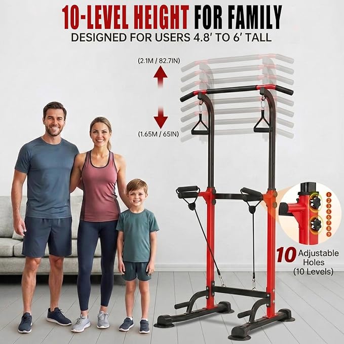 Power Tower Pull Up Bar,Pull-Up Rack Dip Station,Height Adjustable Multi-functional Home Strength Training Gym Equipment, Save Space,People Below 6 feet