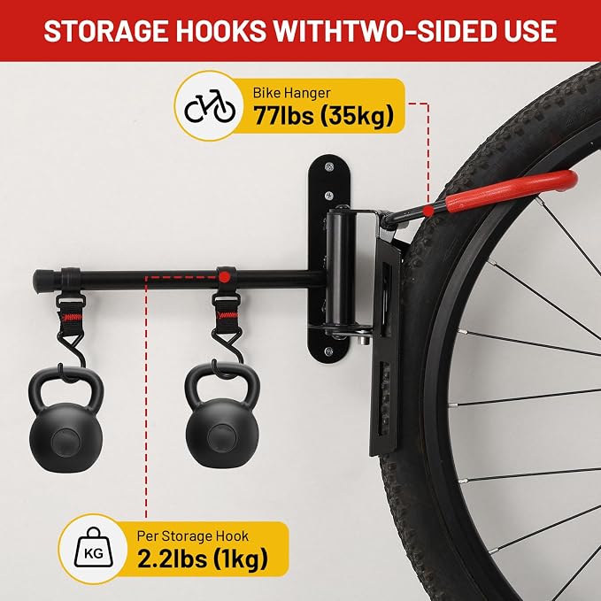 Swivel Bike Wall Mount, Bike Hangers for Garage, Space-Saving Vertical Bike Rack, Sturdy Bike Storage Rack Holds Up to 66lbs with No-scratch Protection, Easy to Install, 1 Pack