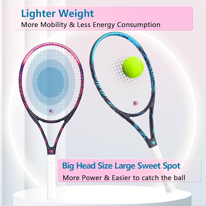 Adult 2 Player Tennis Racket Perfect for Beginner and Professional Players, 27” Speed Tennis Racquet Include Tennis Balls, Overgrips, Tennis Bag, Vibration Dampe, Cover