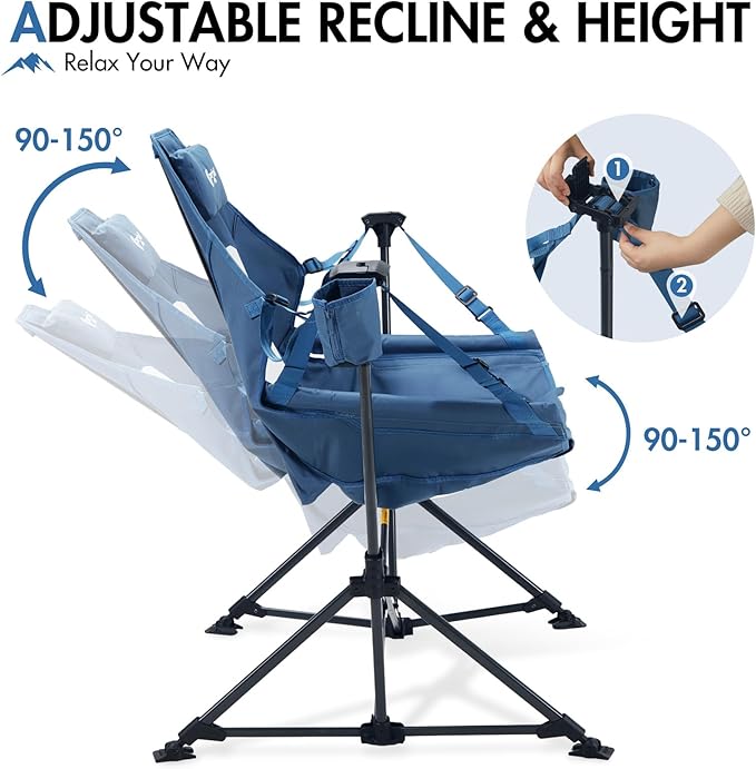 Portal Hammock Camping Chair Heavy Duty 400lbs - Breathable Mesh Outdoor Swinging Chair with Adjustable Recline & Headrest Pillow, Portable Hammock Chair for Camping Beach Sports Events, Blue