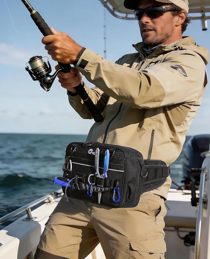 CVLIFE Fishing Tackle Bag Waist Pack with Rod Holder, Waterproof Fanny Pack | 900D Fabric, Convertible Carry, Detachable Shoulder Strap, Landing Net Holster, 3600 Tackle Box, Waterproof Pouch, Carabiners