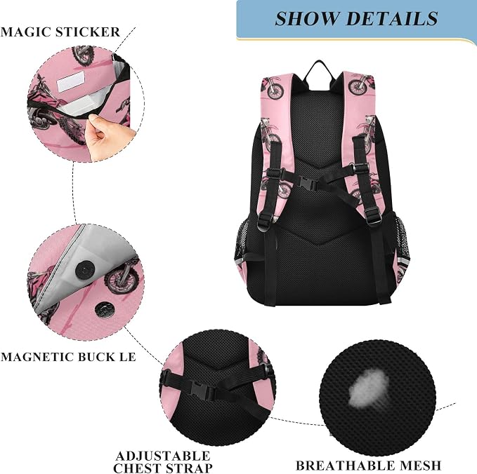 Fisyme Dirt Bike Motocycles School Backpack Laptop Backpacks Bags Bookbag Travel Casual Computer Notebooks Daypacks
