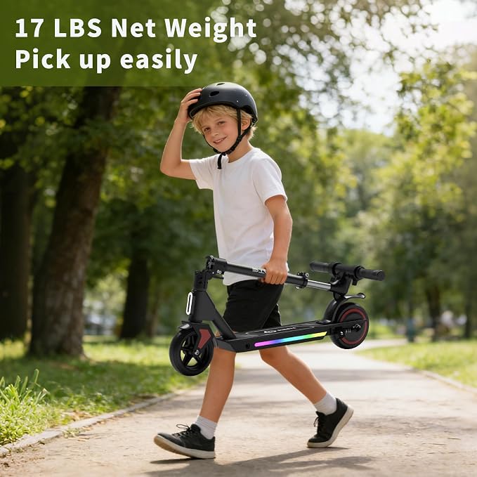 SIMATE Electric Scooter for Kids Ages 6-14, 3 Adjustable Heights 34"/37"/39", LED Display & Colorful Lights, Foldable Kids Electric Scooter, 8.7 MPH Safe Speed, Gifts for Boys Girls
