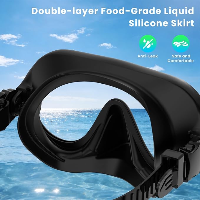 Snorkeling Gear for Adults, Snorkel Set Adult, Scuba Diving Mask, Panoramic View Anti-Leak Anti-Fog Dive Swimming Goggles Tempered Glass Panoramic Wide View Travel Portable Foldable