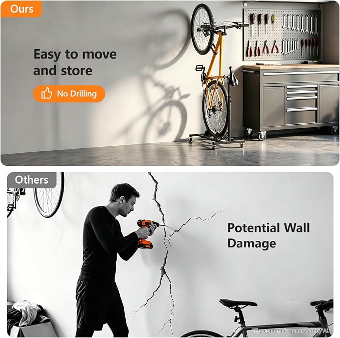 Vertical Bike Stand, (6 Pack) Space Saving Indoor Bicycle Storage Rack with Wheels for Garage & Apartment, Freestanding adjustable Holder Fits Most Road, Mountain & Hybrid Bikes up to 29"