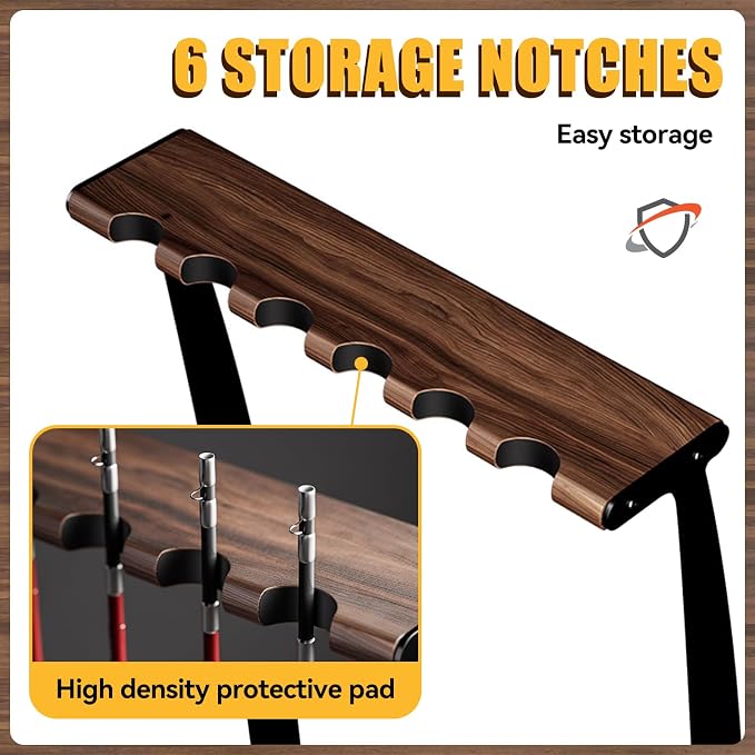 Fishing Rod Holder for 6 Rods, Fishing Pole Holder for Garage Organization and Storage, for Fishing Reels, Bamboo Material and Walnut Wood (Bamboo)