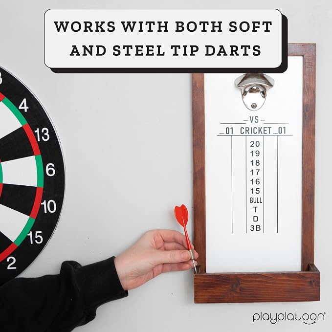 Play Platoon Dart Scoreboard & Darts Holder Wall Mount - Wood Score Board, Professional Darts Accessories, Dart Holder