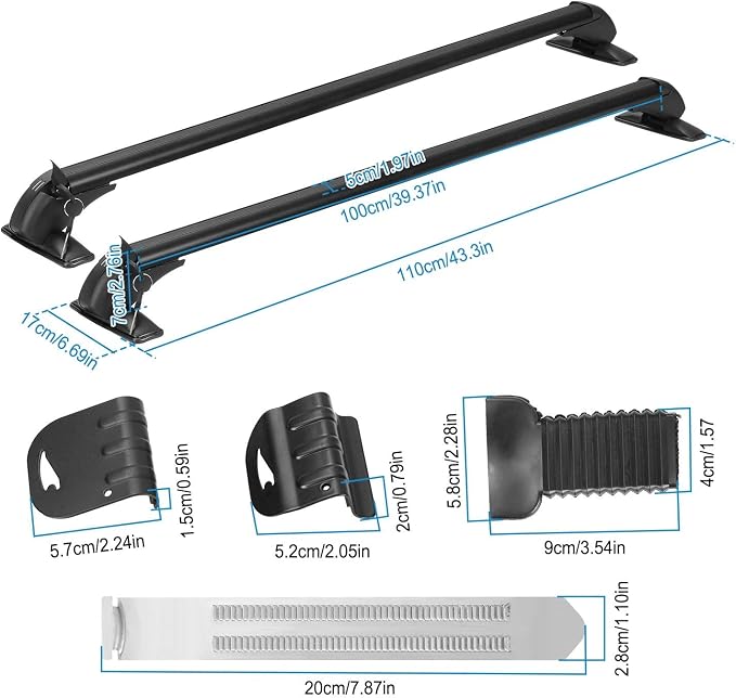 TeqHome Universal Roof Rack Cross Bars, 43-inch Aluminum Lockable Car Top Crossbars with Anti-Theft Lock, Adjustable Window Frame for Bare Roof Kayak Bike Rooftop Cargo Carrier Luggage 165 LBS Load