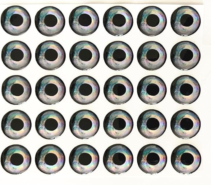 Brule 3-D Holographic Epoxy Fish Eyes (5mm-20mm) 60 Pack, Handpoured, Fishing Fly Tying Lures DIY Crafts