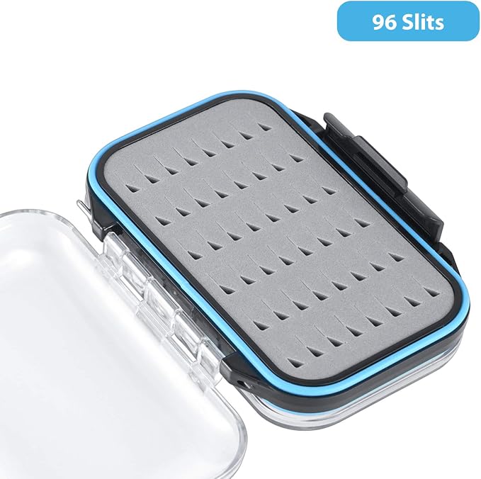 Gonex Fly Boxes for Fly Fishing Jig Boxes Two-Sided Waterproof Lightweight Fly Fishing Box Easy Grip Transparent Lid Fly Fishing Lures Box, 4.1"x 3.0"x 1.2", Grey