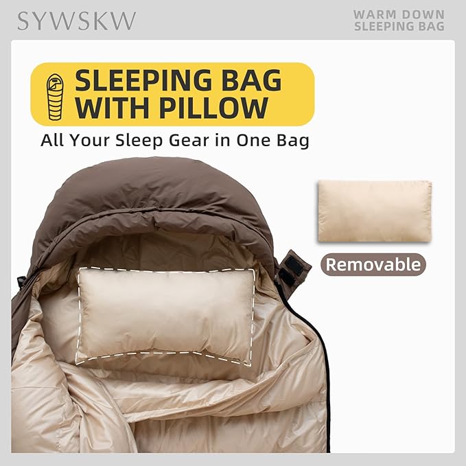 Ultralight Down Sleeping Bag with Pillow,15°F 32°F 46°F Sleeping Bag for Women,Men,Youth Backpacking,Hiking and Camping Outdoor with 680FP Duck Down