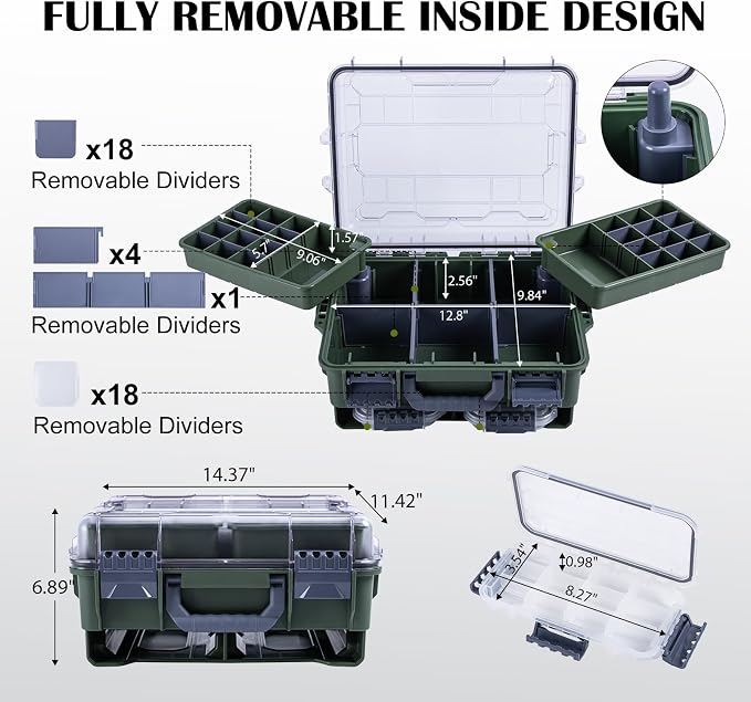 Goture Large Tackle Bag, Included 1 Utility Tackle Box and 2 3700-Size Trays, 600D Water Resistant Saltwater Gear Storage Big Fishing Bag with EVA Bottom, Removable Dividers, Fishing Gifts for Men