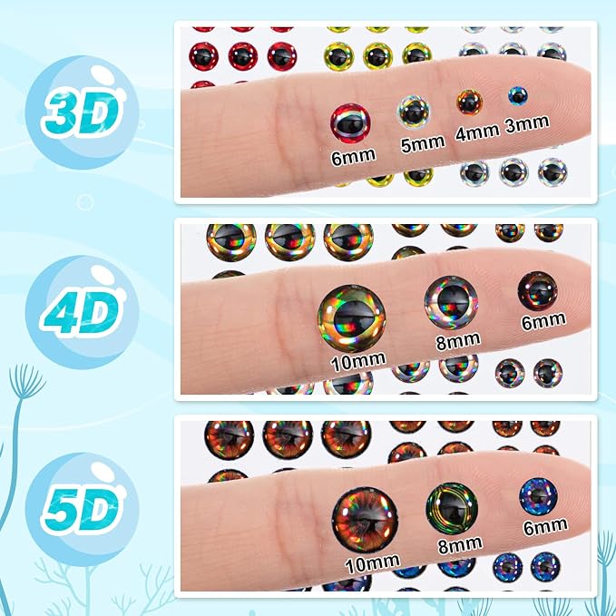 876 Pcs Fishing Lure Stickers & Eyes Kit, 3D/4D/5D Realistic Fishing Lure Eyes & 20 Pcs Holographic Adhesive Flash Tapes Sticker for Fly Tying Streamers Lures Crafts