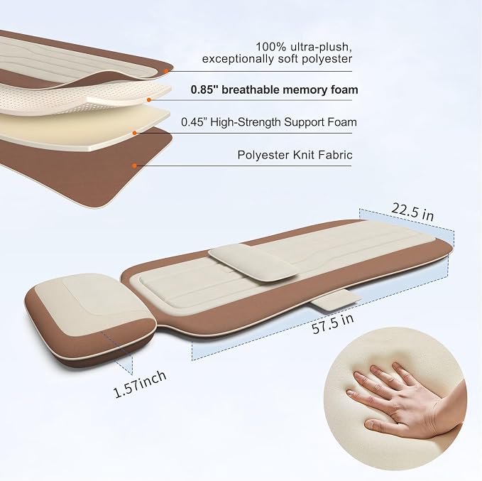 Full Body Massage Mat with 3 Heating Zones, Head & Neck Support Pillow, Soft Foldable Relaxation Pad with Gentle Vibration for Bed, Floor or Couch, Home Use