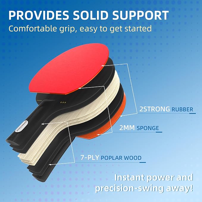 Sportout Ping Pong Paddles Sets-Portable Table Tennis Paddle with Balls, Storage Case Premium Table Tennis Racket for Indoor & Outdoor Games