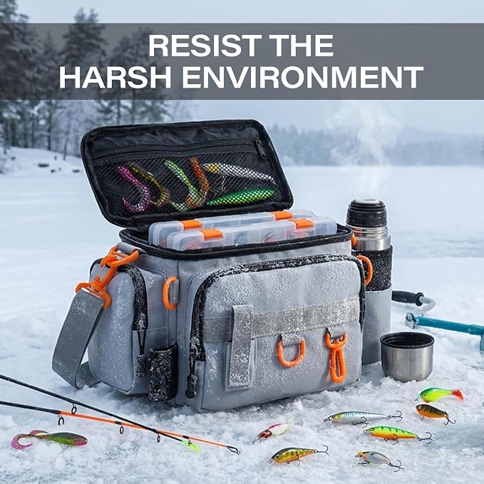 Fishing Tackle Bags with Tackle Box,Waterproof,Padded Shoulder Strap,Gear Storage,Fish Bag with 136 Pcs Fishing Lures Kit,Fish Hook Remover Tool,Fish Lip Gripper,Fishing Plier,Gifts for Men (Gray)