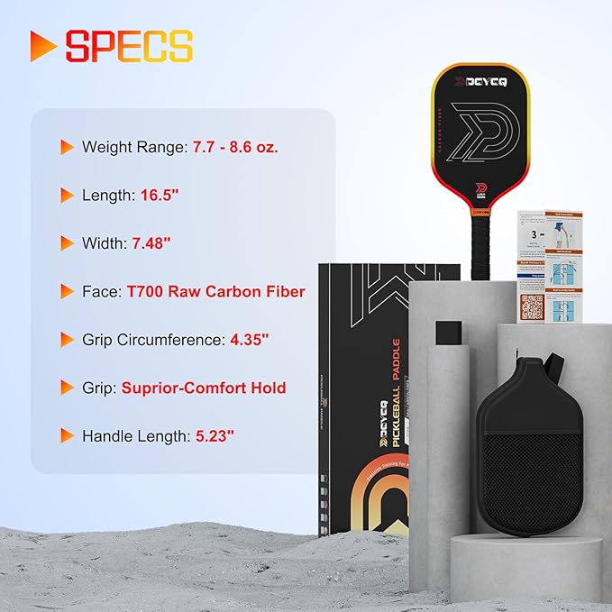 DGYGQ Pickleball Paddles with Polypropylene Honeycomb Core, T700SC Power Carbon Fiber Pickleball Paddle, Increased Power for Ultimate Spin & Consistency
