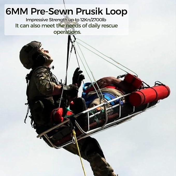 1/4 Inch Pre-Sewn Prusik Loop 47 Inch, Premium Aramid Nylon Hybrid Cord 12kN, Superior Heat Abrasion Resistant Rope Loop for Arborist Rescue Outdoor Rigging
