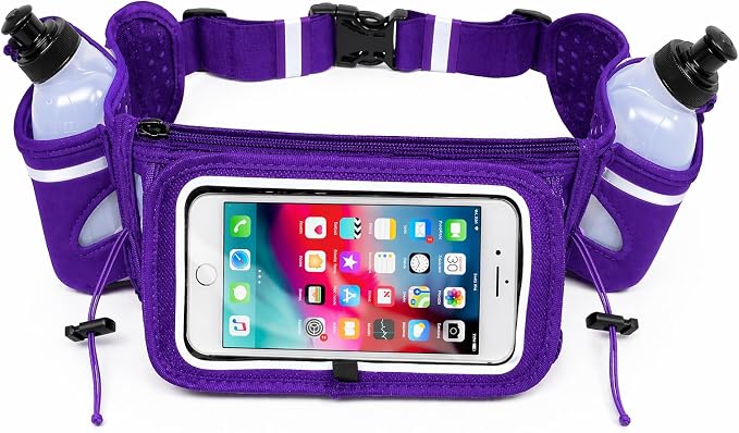 No.1 Hydration Belt by Runtasty - Premium Running Fuel Belt w/2 BPA-Free 10 oz Water Bottles, Tilt-Up Pocket w/Touchscreen-Ready Cover - Fits All iPhones, Runners Ebook & No-Bounce Design