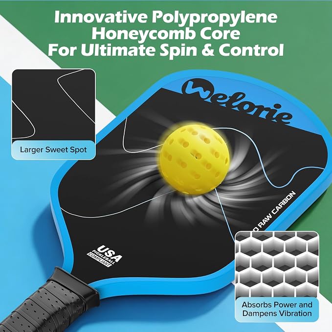 T700 Carbon Fiber Pickleball Paddles,Pickleball Racket with 16mm Polypropylene Honeycomb Core, Lightweight Pickle Ball Paddle Ultimate Spin & Control for Intermediate Level Player