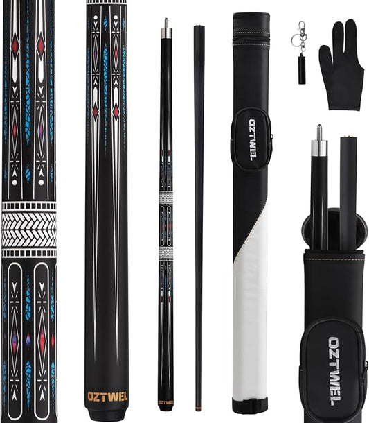 Pool Cue Stick with Case, 12.8mm Glass Fiber Pool Cue Stick, Pool Cue Kit, 58" Professional Pool Cue Set with Gloves, Aerator, 19 Oz