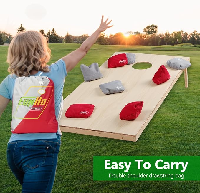 EunHo Regulation Cornhole Bags Set of 8 - Dual Sided Slick and Stick Cornhole Bean Bags for Tossing Game Professional All Weather Pro Corn Hole Bags with Tote Bag